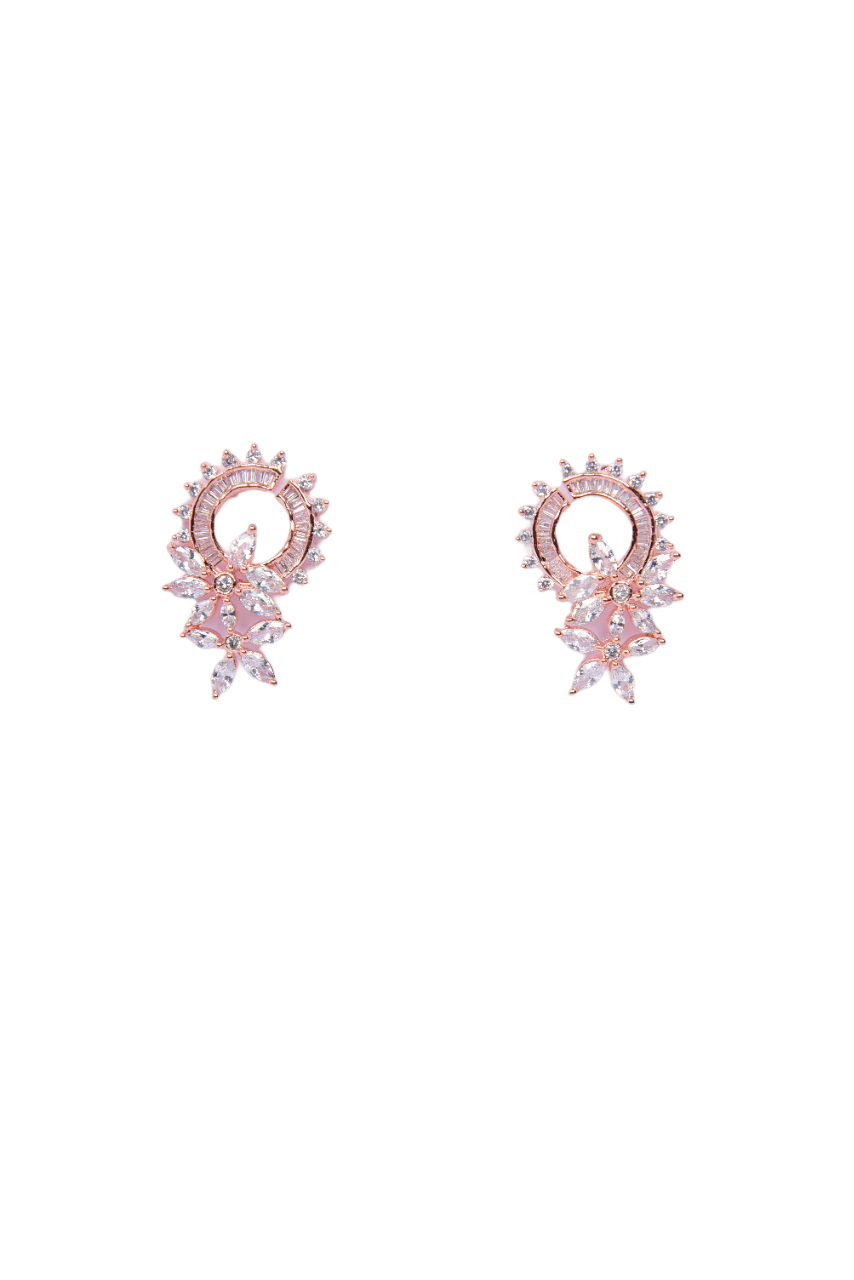 Namokriti Sparkling Gold Floral Earrings – Designer Crystal Studs for Women & Girls